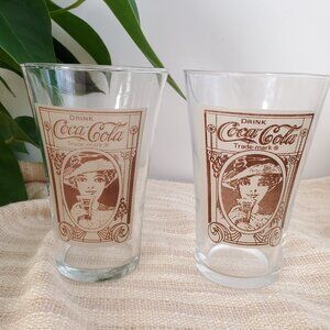 Coca Cola Set Of 2 Flair Drinking Glass The Archives 16 Oz Libbey Retro Glass
